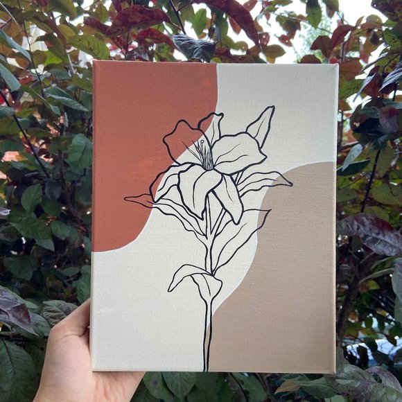 Handmade Painted Canvas with Lily Flower - Minimalist Design. Minimalist Paintin - Picture 4 of 4